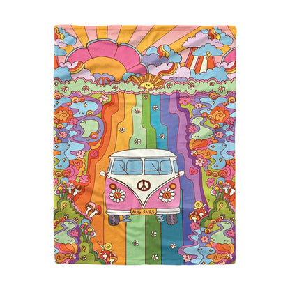 Shineful Fleece Blanket Rainbow Hippie Van