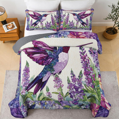 Shineful All Season Quilt 3-Piece Set Purple and Pink Hummingbird