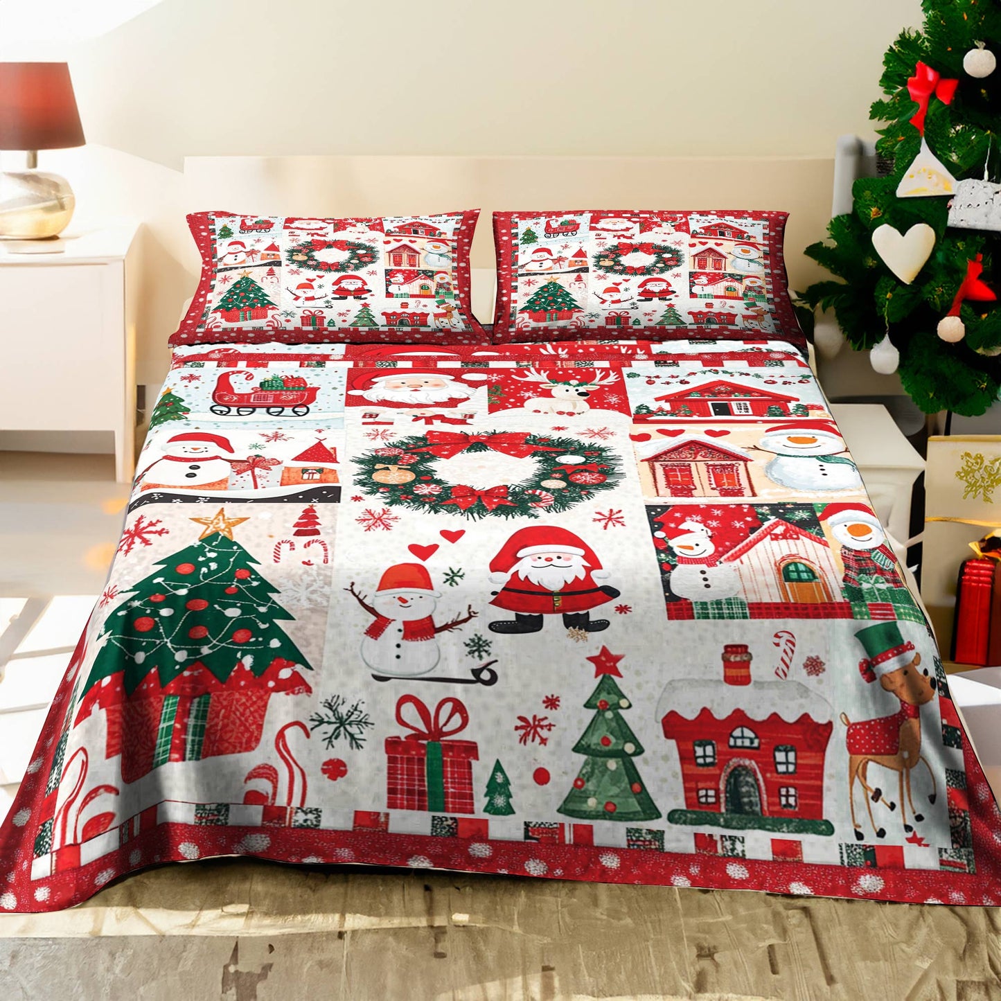 Shineful 4-Piece Bed Sheet Set Pretty Christmas