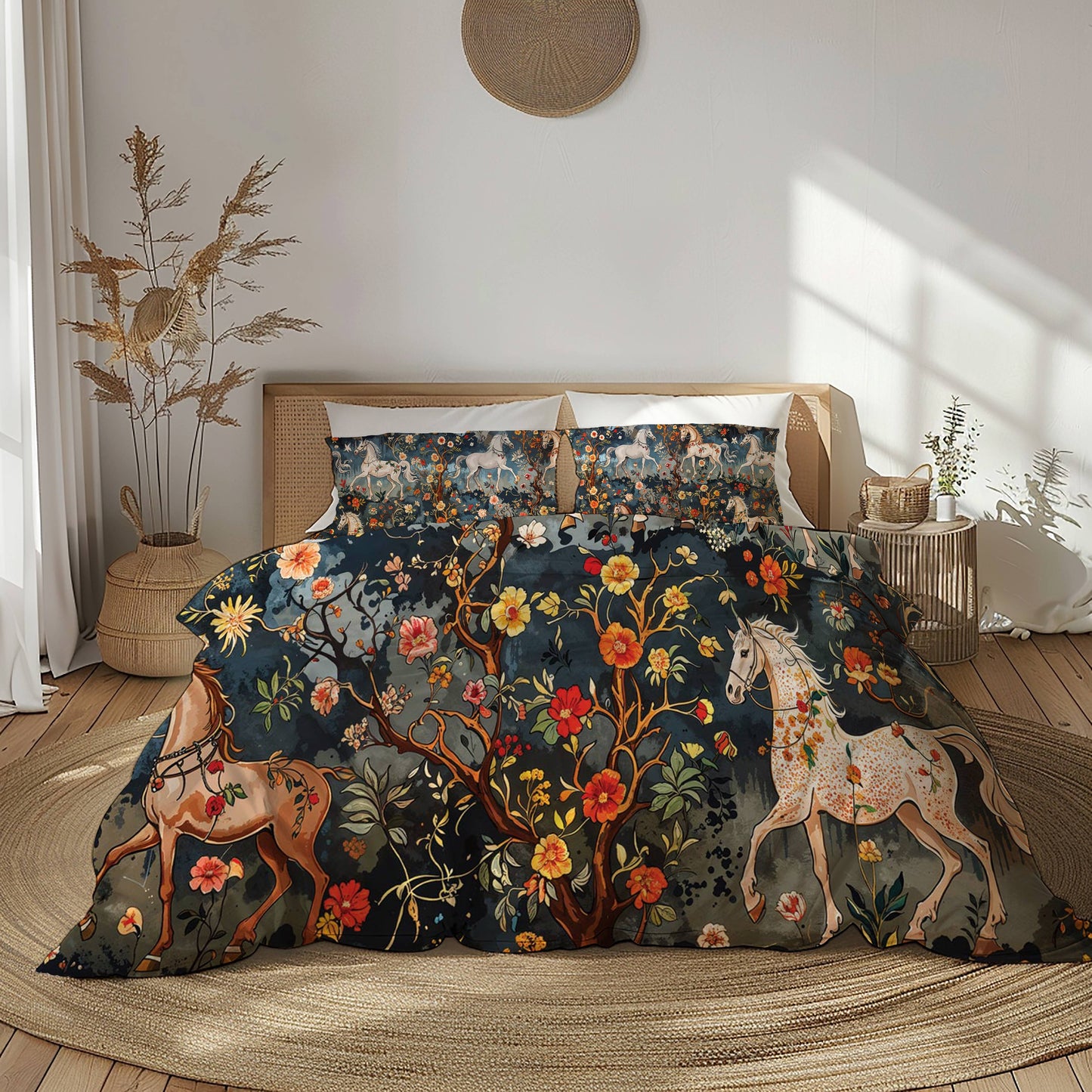 Shineful 3 Pieces Duvet Cover Set Mystery Horses