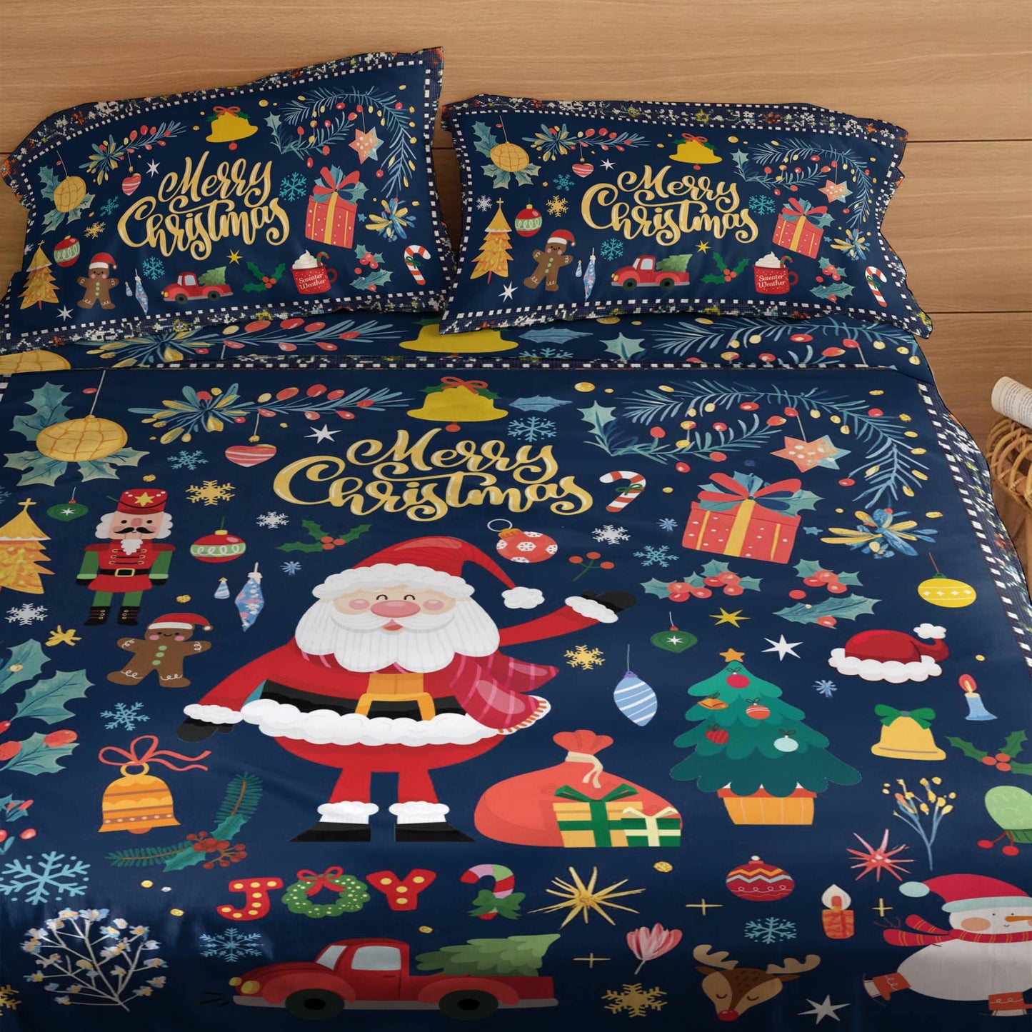 Shineful 4-Piece Bed Sheet Set Christmas Festive Cheer