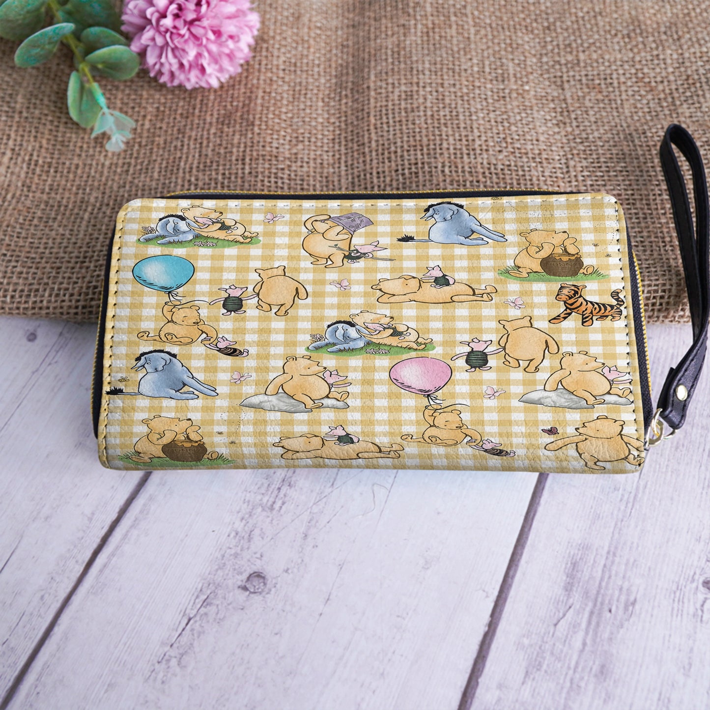 Shineful Leather Clutch Purse With Wristlet Strap Handle Sunny Days with Pooh