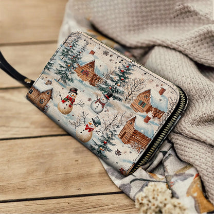 Shineful Leather Clutch Purse With Wristlet Strap Handle Snow Melody