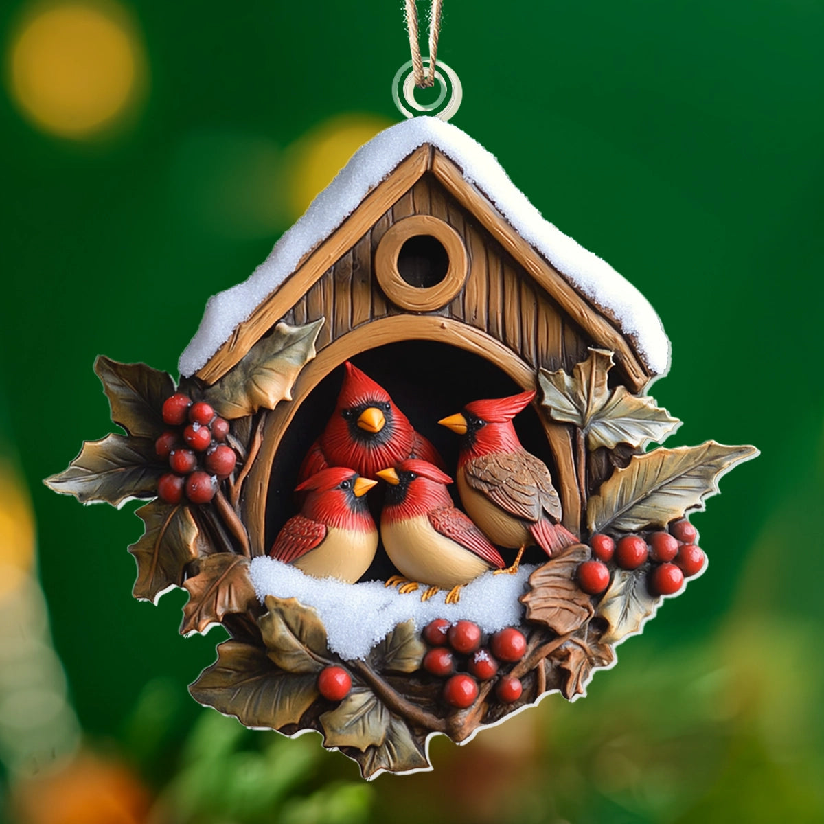 Shineful 2D Acrylic Ornament - Cardinal Family Snuggle