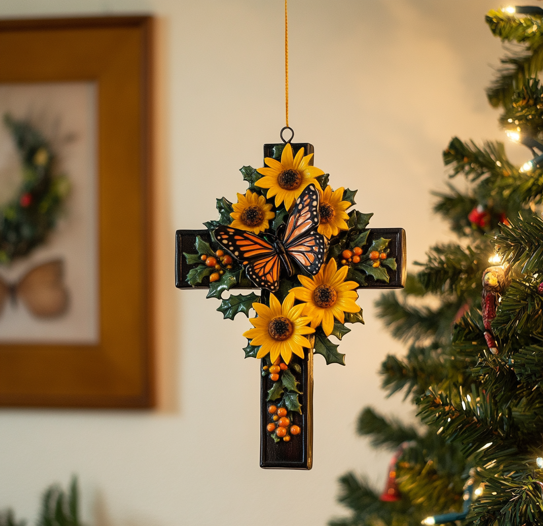 Shineful 2D Acrylic Ornament - Sunflower Butterfly Cross