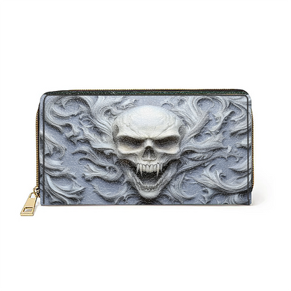 Glänzende Leder Clutch mit Trageriemen, Totenkopf, Wraith Frost