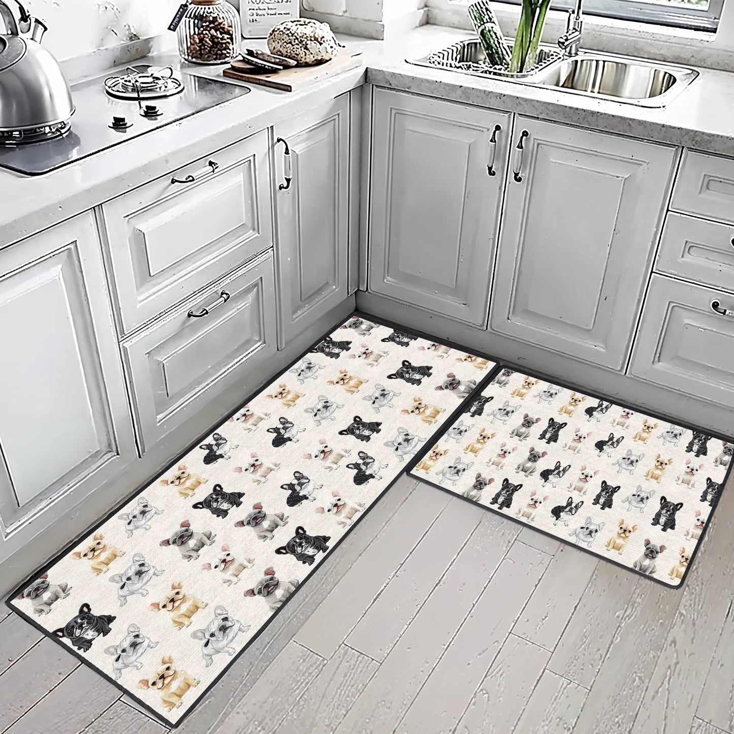 Shineful Ultra-Thin Non Skid Floor Mat, Kitchen Rugs Cuddle Time Frenchie