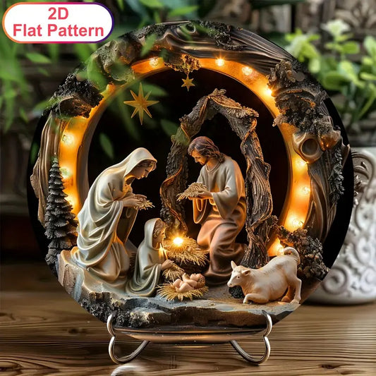 Shineful 2D Wooden Plaque, Hanging Decor, Door Sign Jesus Nativity Scene Hanging Decor