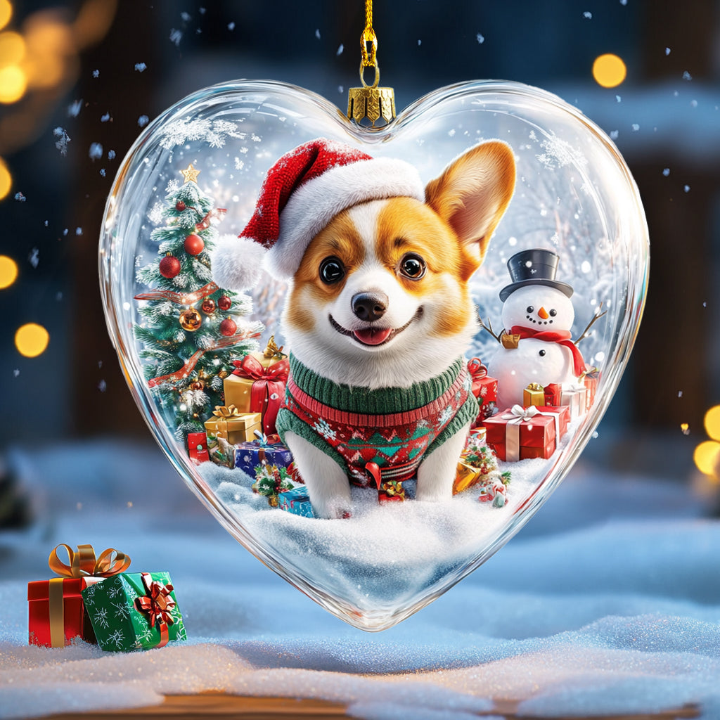 Ornement acrylique 2D brillant personnalisé Merry Woofmas Heart