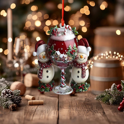 Shineful 2D Acrylic Ornament - Holiday Cheers Snowmen Wine Glass