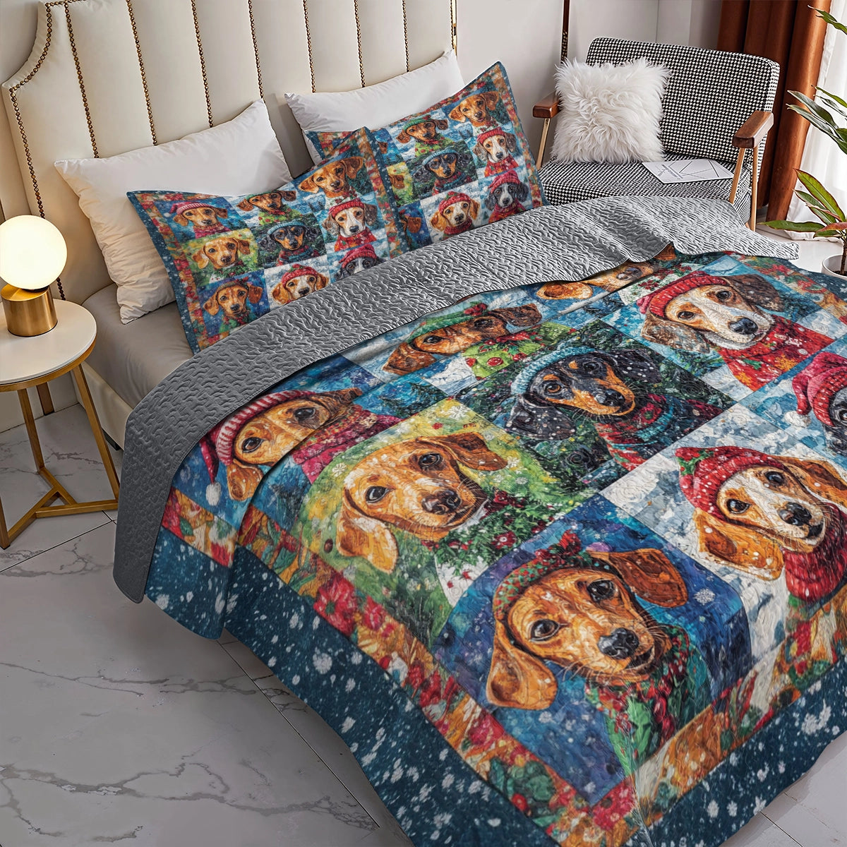 Shineful All Season Quilt 3-Piece Set - Dachshund Winter Wonderland