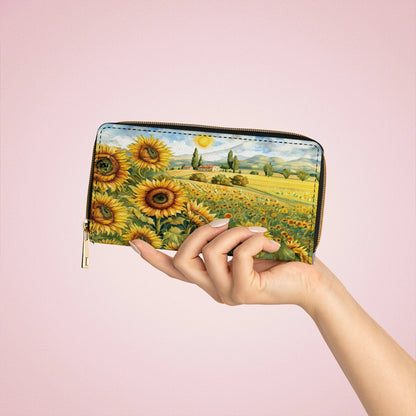 Shineful Leather Clutch Purse With Wristlet Strap Handle Sunflower Countryside Charm