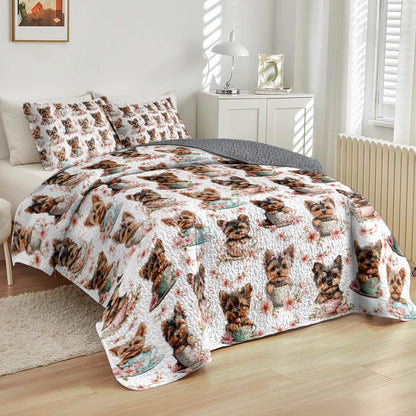 Shineful All Season Quilt 3-Piece Set - Yorkie Teacup Snuggle