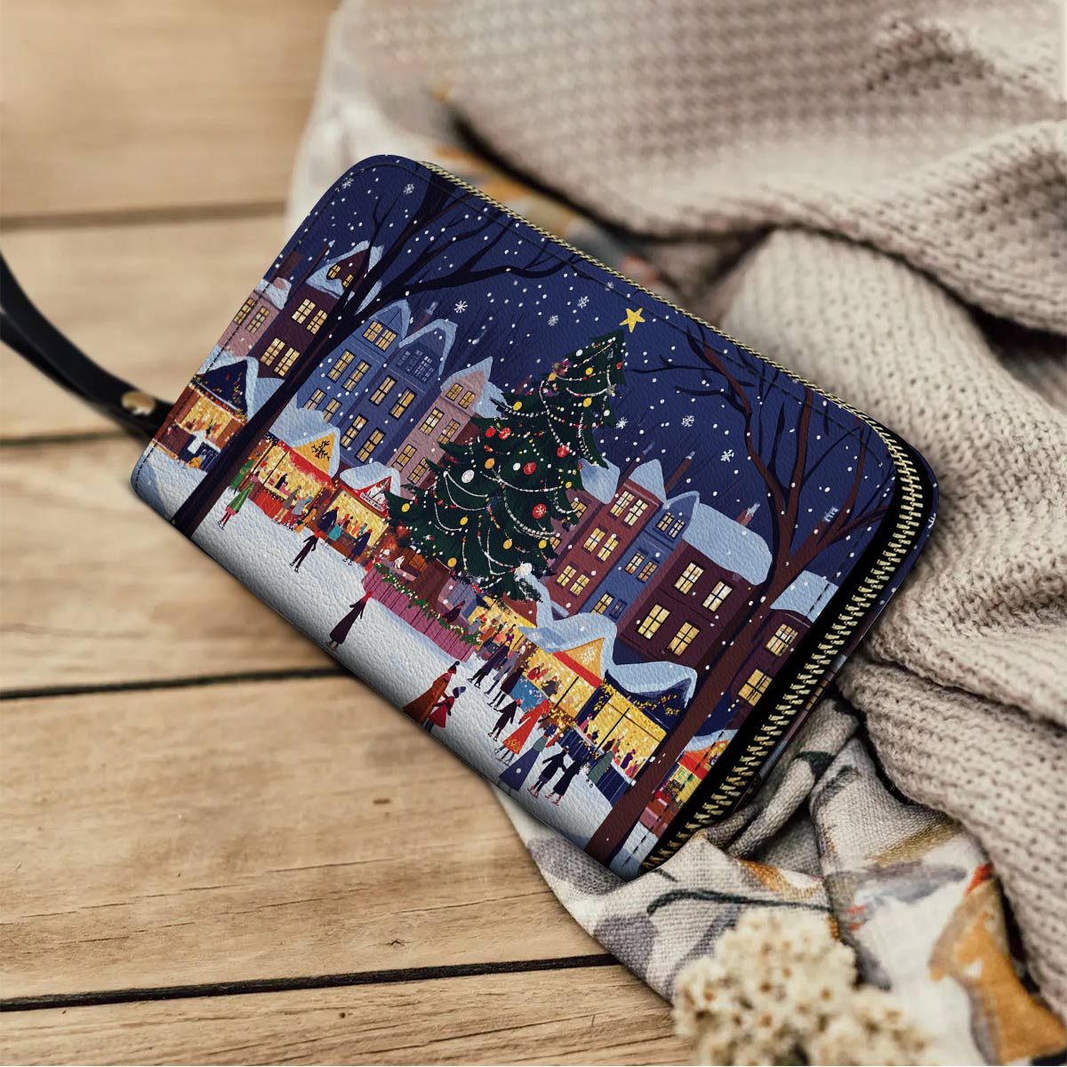 Shineful Leather Clutch Purse With Wristlet Strap Handle Christmas Market