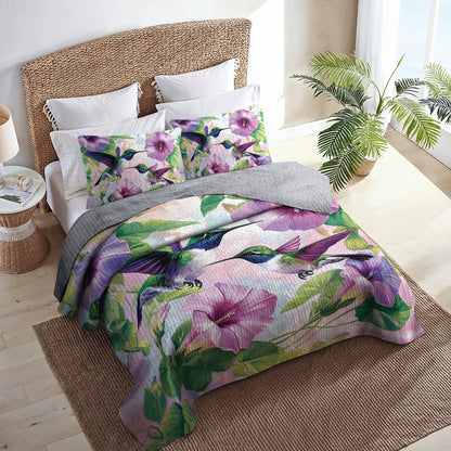 Shineful All Season Quilt 3-Piece Set Hummingbird Floral