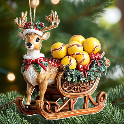 Shineful 2D Acrylic Ornament - Reindeer Softball Sleigh