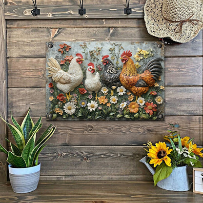 Shineful 2D Metal Sign Floral Chicken Garden