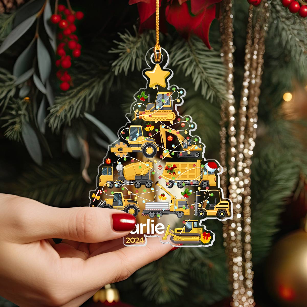 Shineful 2D Acrylic Ornament Personalized Builder's Joy