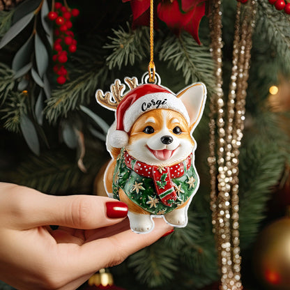 Glänzendes 2D-Ornament aus Acryl – Festliche Corgi-Weihnachtskollektion 