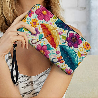 Shineful Leather Clutch Purse With Wristlet Strap Handle Umbrella Garden