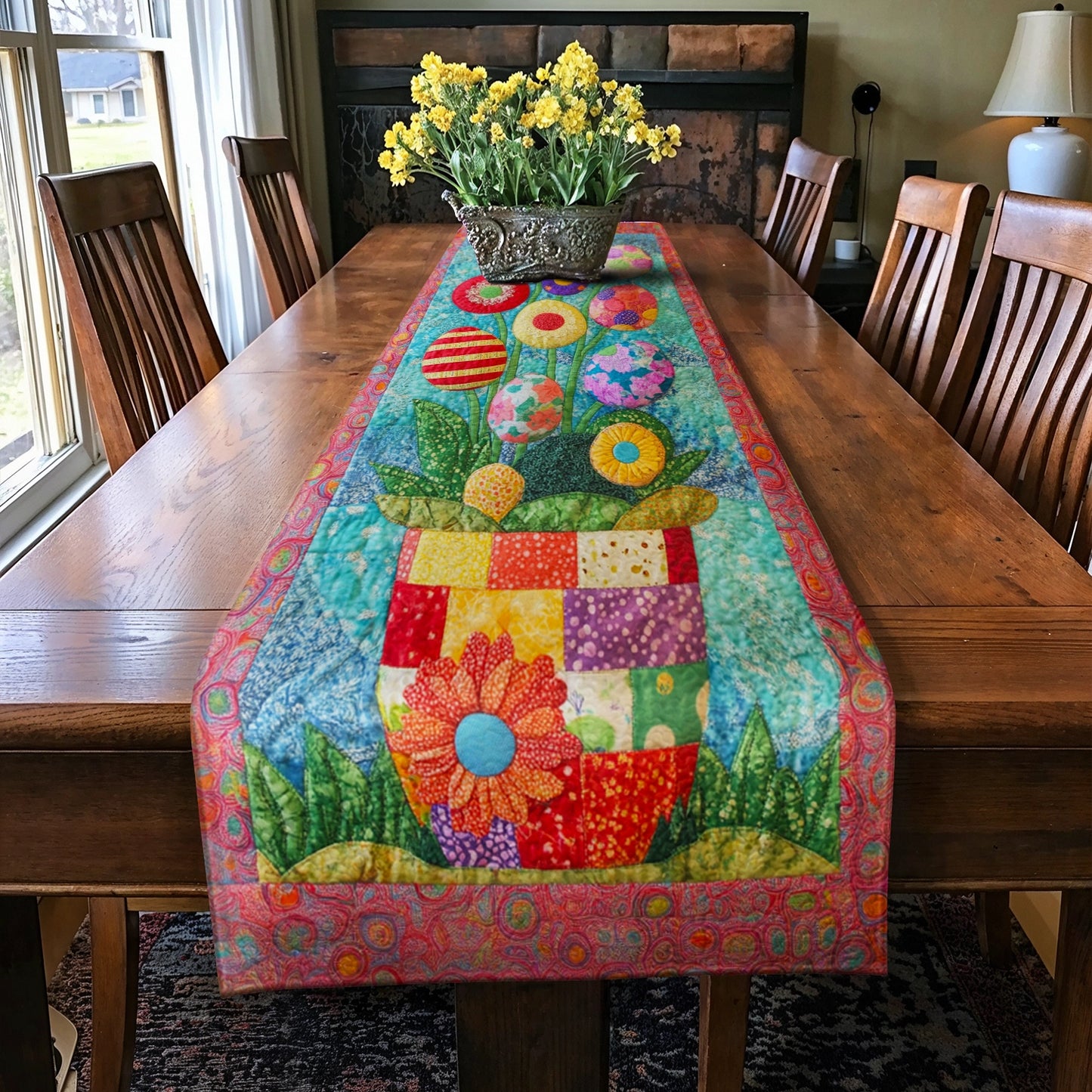 Shineful 2D Flat Print Quilted Table Runner Garden of Easter Joy