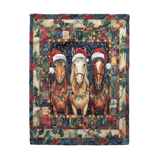 Shineful Fleece Blanket Holiday Horse Trio