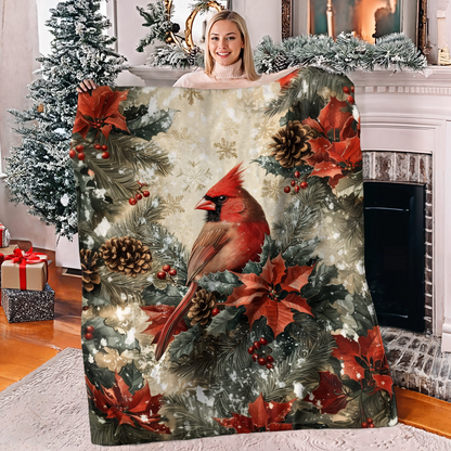 Shineful Fleece Blanket Winter Cardinal Elegance