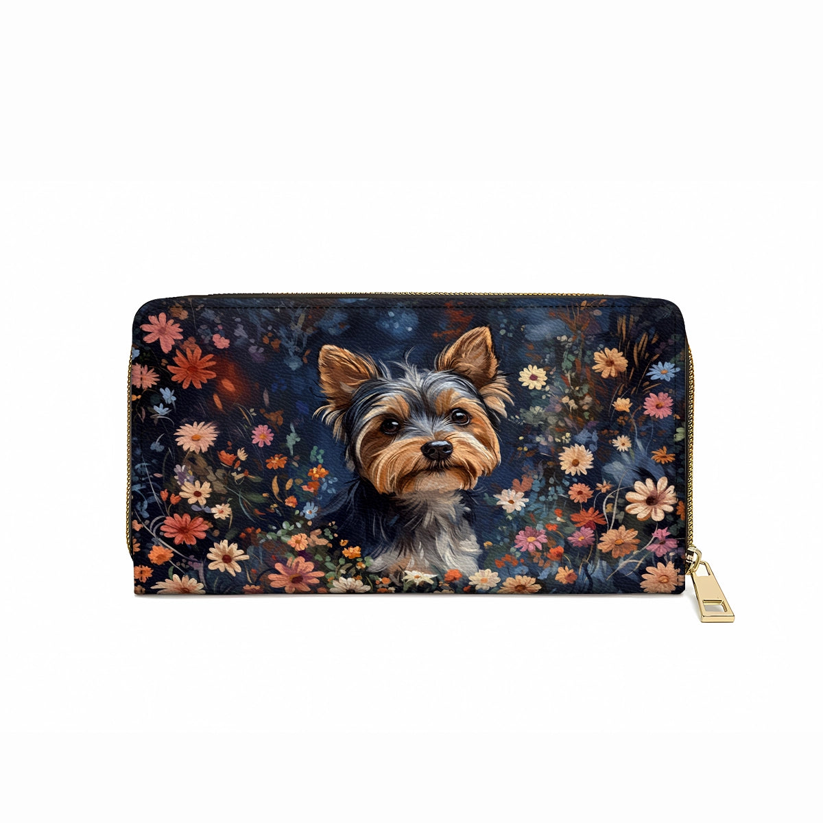 Shineful Leather Clutch Purse With Wristlet Strap Handle Enchanted Yorkie Bloom