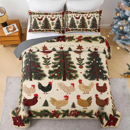 Shineful All Season Quilt 3-Piece Set Festive Rooster Farmyard