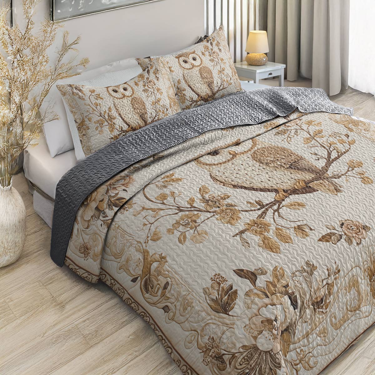 Shineful All Season Quilt 3-teiliges Set - Vintage Elegance Owl