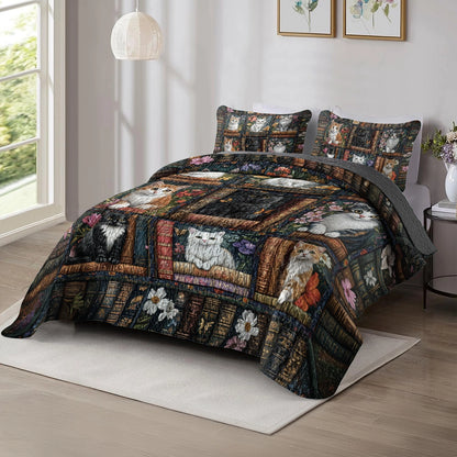 Shineful All Season Quilt 3-Piece Set - Library Cat Dreams