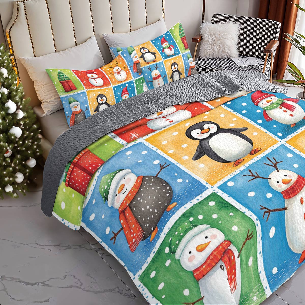 Shineful All Season Quilt 3-teiliges Set Cozy Penguins