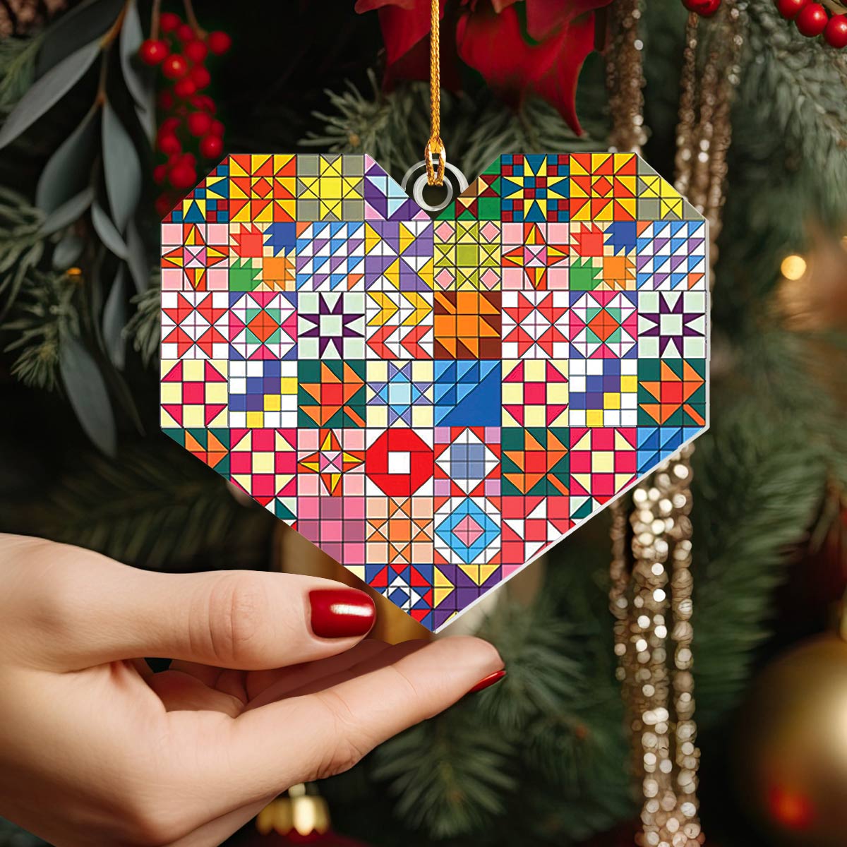 Shineful Acrylic Ornament Quilt Block Heart