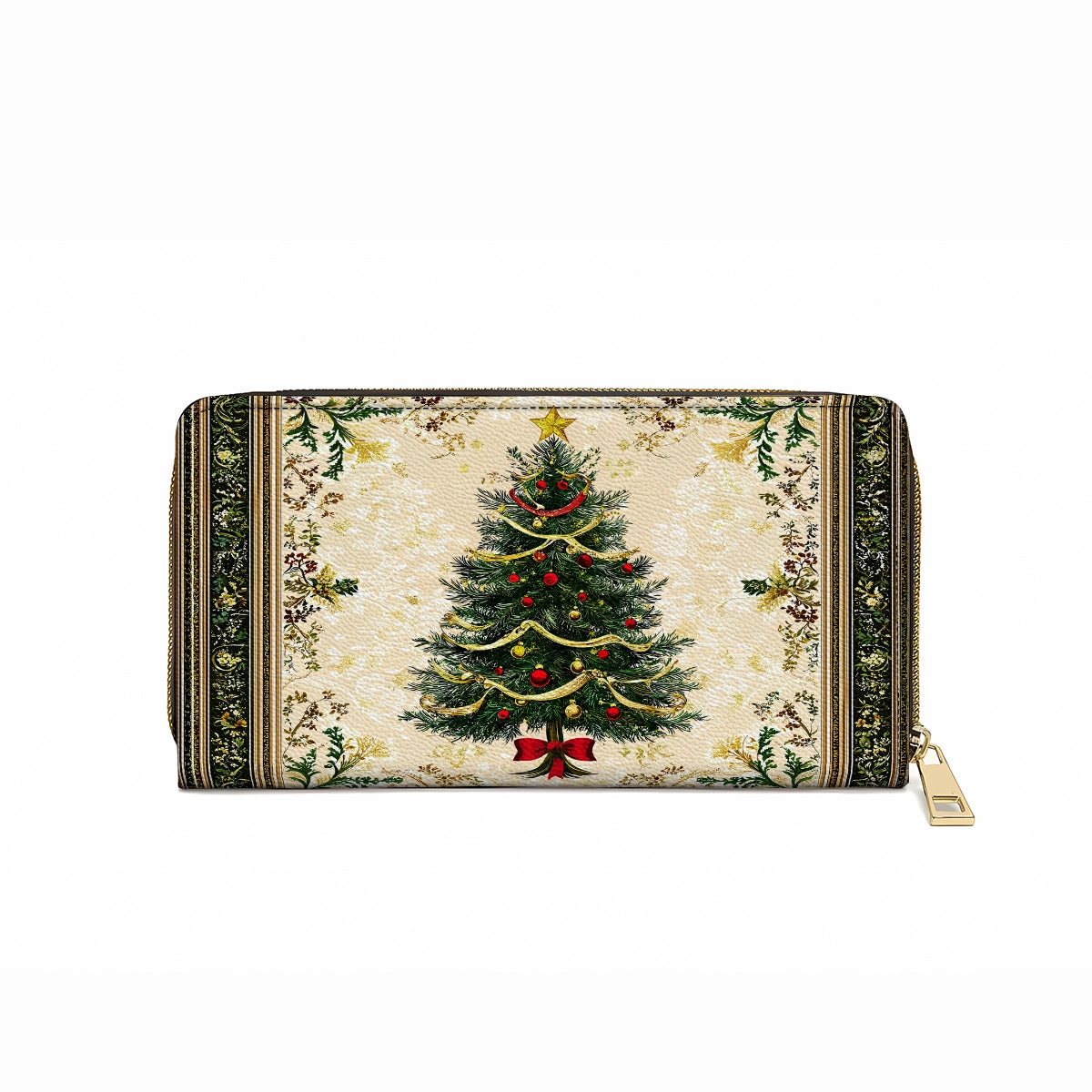 Glänzende Clutch aus Leder mit Trageriemen und klassischem Weihnachtsbaum