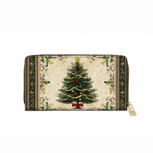 Glänzende Clutch aus Leder mit Trageriemen und klassischem Weihnachtsbaum