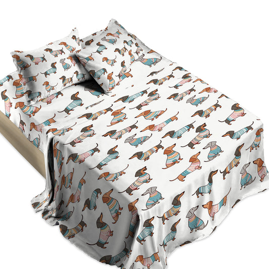 Shineful 4-Piece Bed Sheet Set - Playful Dachshunds