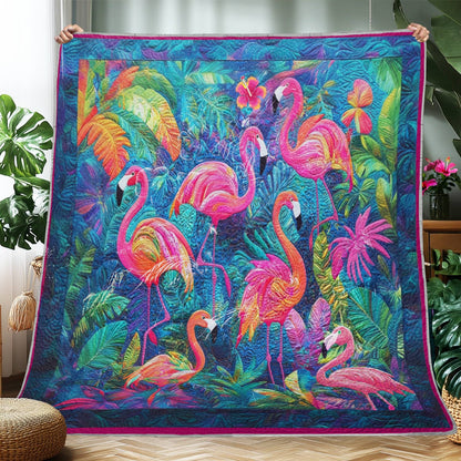 Shineful Flat Print Faux Quilt Blanket Tropical Flamingo Paradise