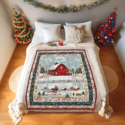 Shineful Woven Tapestry Throw Blanket - Red Barn Christmas