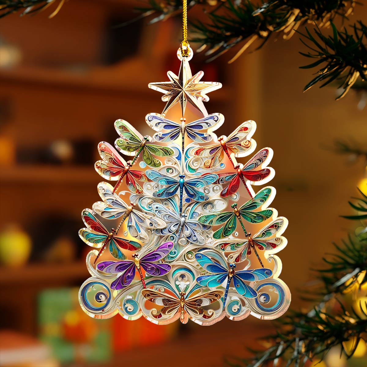 Glänzendes 2D-Acryl-Ornament „Libellen“ für den Weihnachtsbaum 