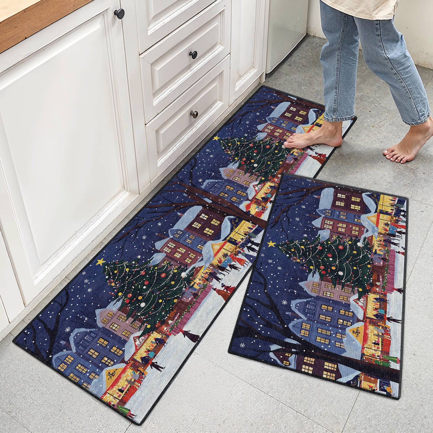 Shineful Ultra-Thin Non Skid Floor Mat, Kitchen Rugs Christmas Market