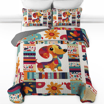 Shineful All Season Quilt 3-Piece Set Cheerful Dachshund