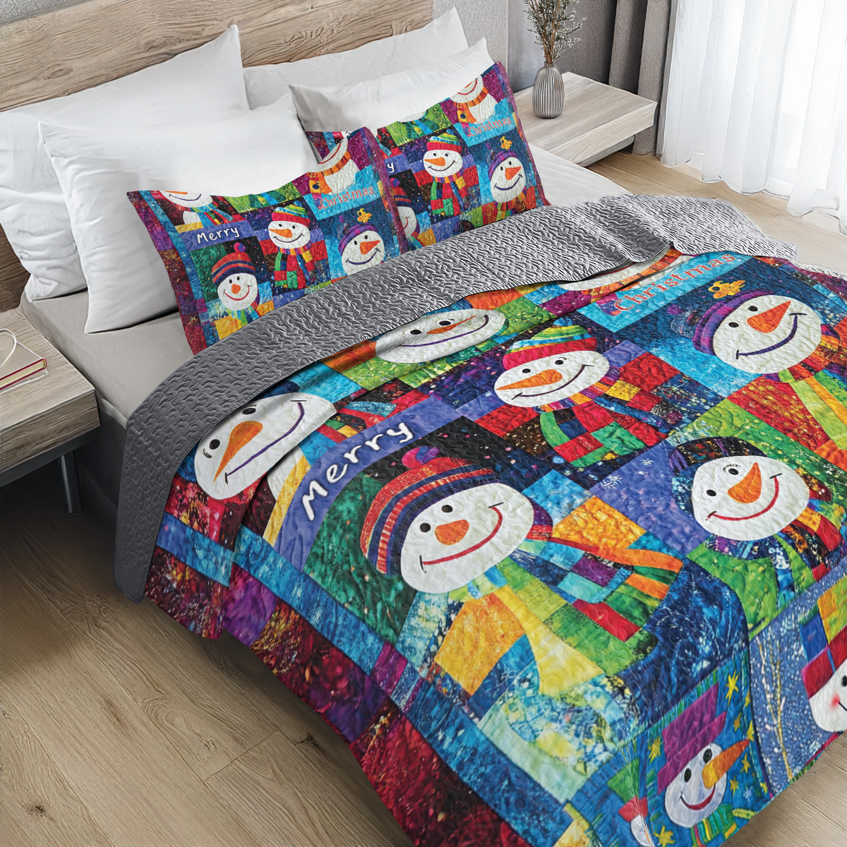 Shineful All Season Quilt 3-Piece Set - Snowman Pattern