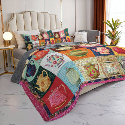 Shineful All Season Quilt 3-teiliges Set - Vintage Teekanne Patchwork 