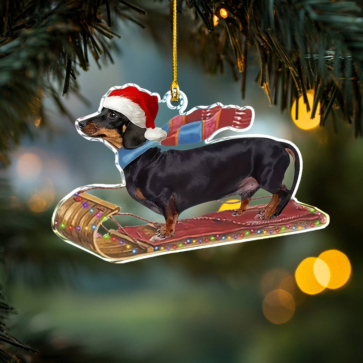 Shineful 2D Acrylic Ornament Santa’s Sleigh Dachshund