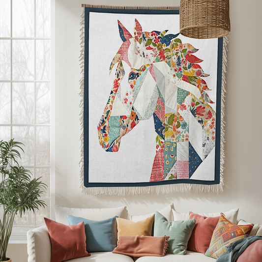 Shineful Woven Tapestry Throw Blanket - Charming Floral Horse