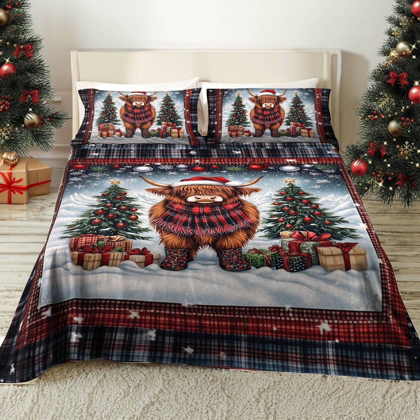 Shineful 4-Piece Bed Sheet Set Mooey Christmas