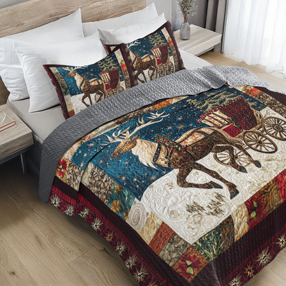 Shineful All Season Quilt 3-Piece Set - Winter's Journey: Reindeer Sleigh Ride