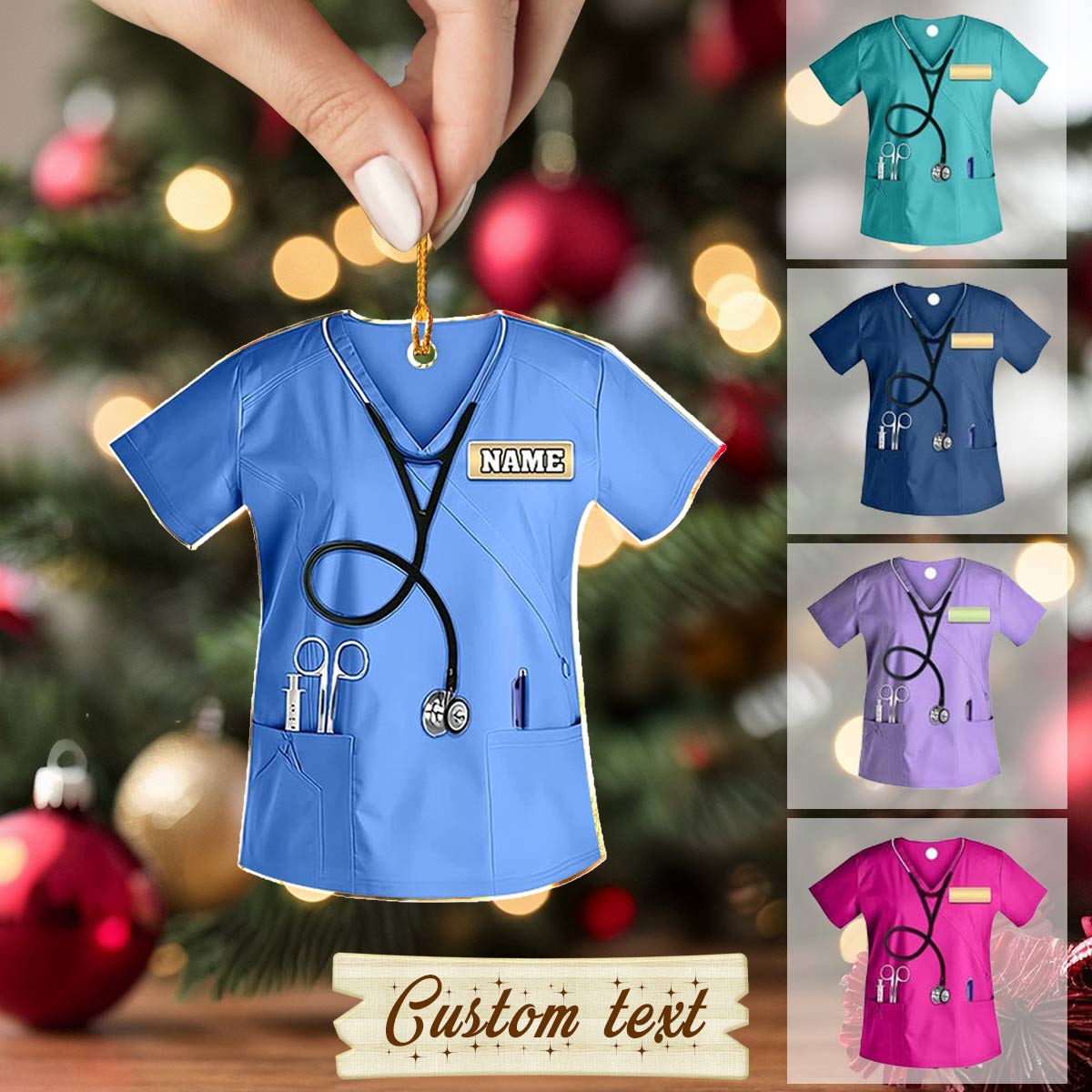 Glänzendes 2D Acryl Ornament Personalisierte Krankenschwester Scrub 