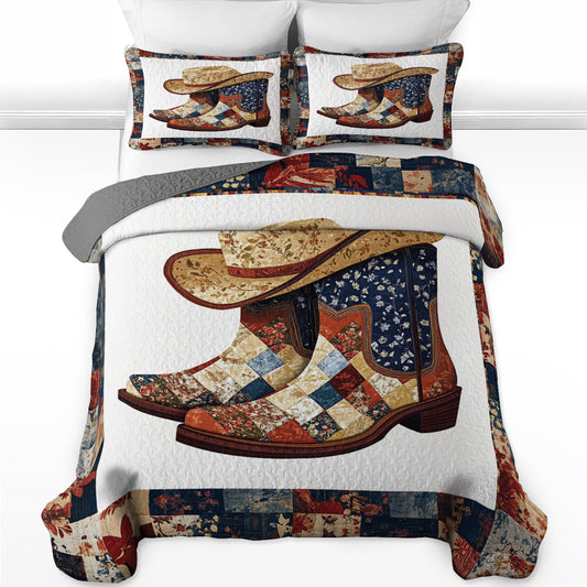 Shineful All Season Quilt 3-Piece Set Patchwork Cowboy Boots