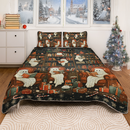 Shineful All Season Quilt 3-Piece Set Spooky Christmas Bookshelf